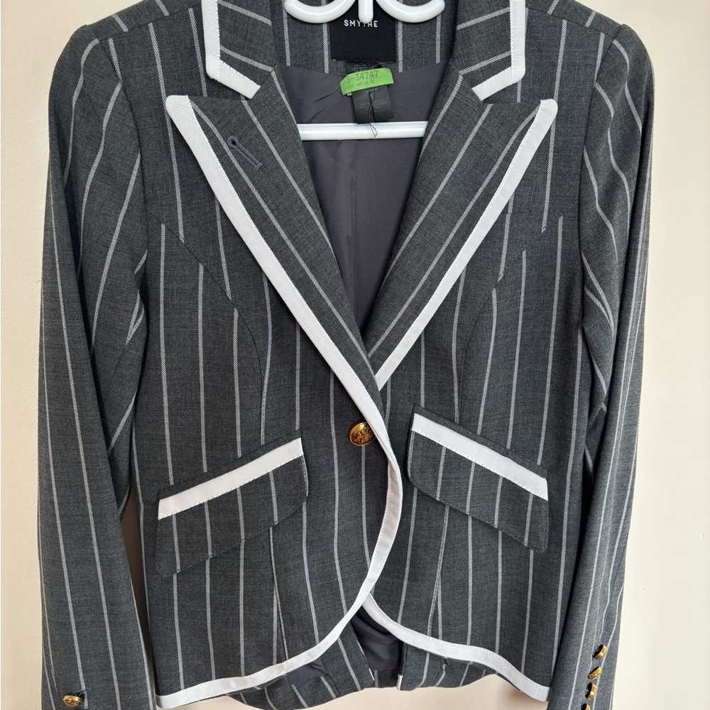 Smythe Gray Pinstripe Blazer with White Accents